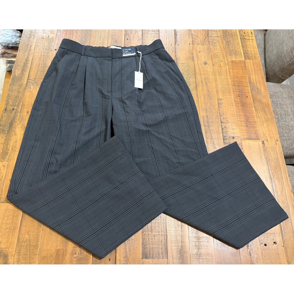 NWT Abercrombie & Fitch Sloane Tailored Pant Grey Plaid Ultra High Wide Leg 33 - Picture 3 of 11